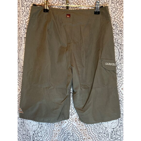 Quiksilver Mens Khaki Board Shorts Size 26 With Orange Drawstring & Pocket - Picture 3 of 13